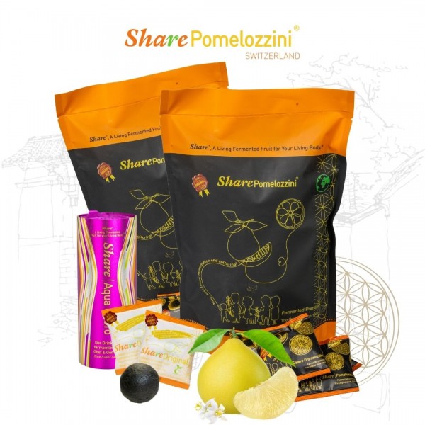 Share Pomelozzini® Pralinen 2x 170g & 1 ShareAqua d'Oro® + Proben